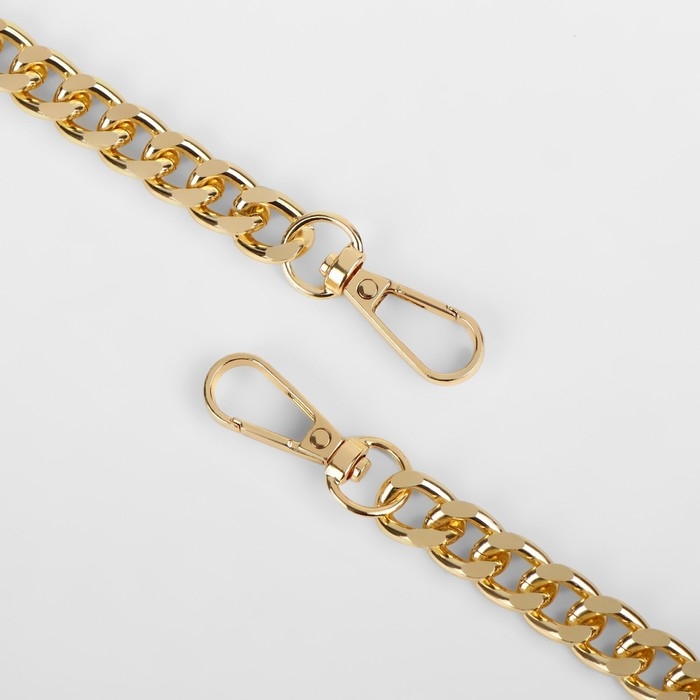 Ручка для сумки, с плоскими цепочками и карабинами, 120 × 3 см, цвет чёрный/золотой Ручка для сумки, с плоскими цепочками и карабинами, 120 × 3 см, цвет чёрный/золотой