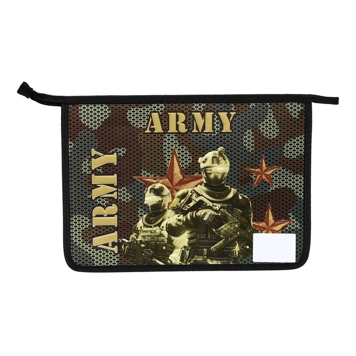 Папка для тетрадей А4, 340 х 245 х 50 мм, молния сверху, объемный 3D рисунок, Папка для тетрадей А4, 340 х 245 х 50 мм, молния сверху, объемный 3D рисунок, "Армия"