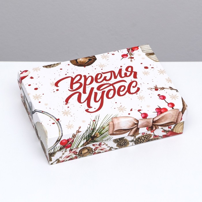 Новый год. Коробка подарочная новогодняя складная, Новый год. Коробка подарочная новогодняя складная, "Акварель", 21 х 15 х 5,7 см