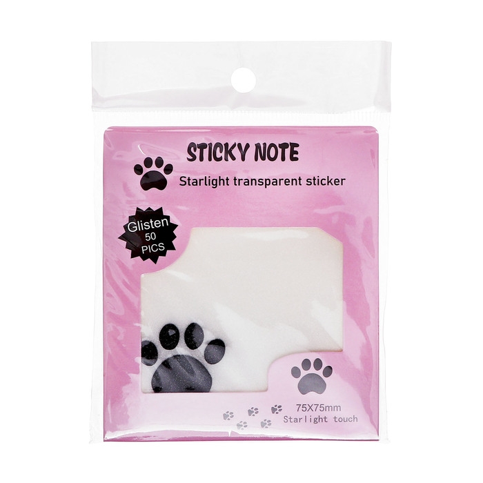 Блок с липким краем 75мм х 75мм 50л пластик прозрачные с блестками Кошачья лапка Блок с липким краем 75мм х 75мм 50л пластик прозрачные с блестками Кошачья лапка