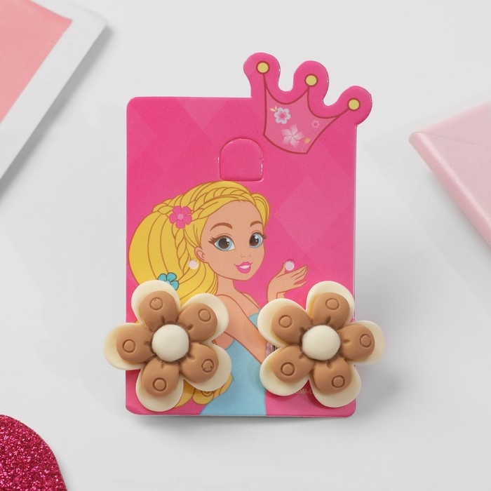 Клипсы детские «Выбражулька» цветок в кружочек, цвет бежево-коричневый Клипсы детские «Выбражулька» цветок в кружочек, цвет бежево-коричневый