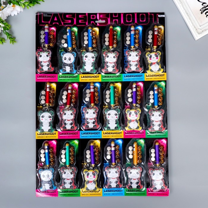 Фонарик лазер 5 насадок + игрушка Фонарик лазер 5 насадок + игрушка "Лабиринт" панда МИКС 17х7 см