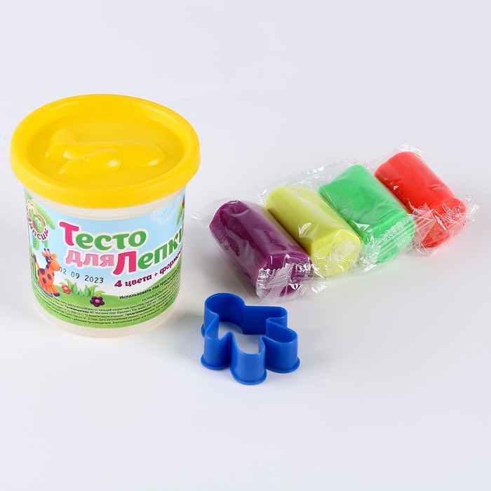 Тесто для лепки в банке 4 цвета по 25 г + формочка-каттер Тесто для лепки в банке 4 цвета по 25 г + формочка-каттер