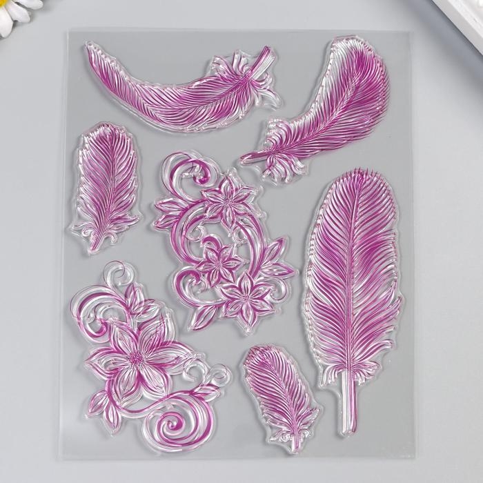 Штамп для творчества силикон Штамп для творчества силикон "Цветы и пёрышки" 18х14 см
