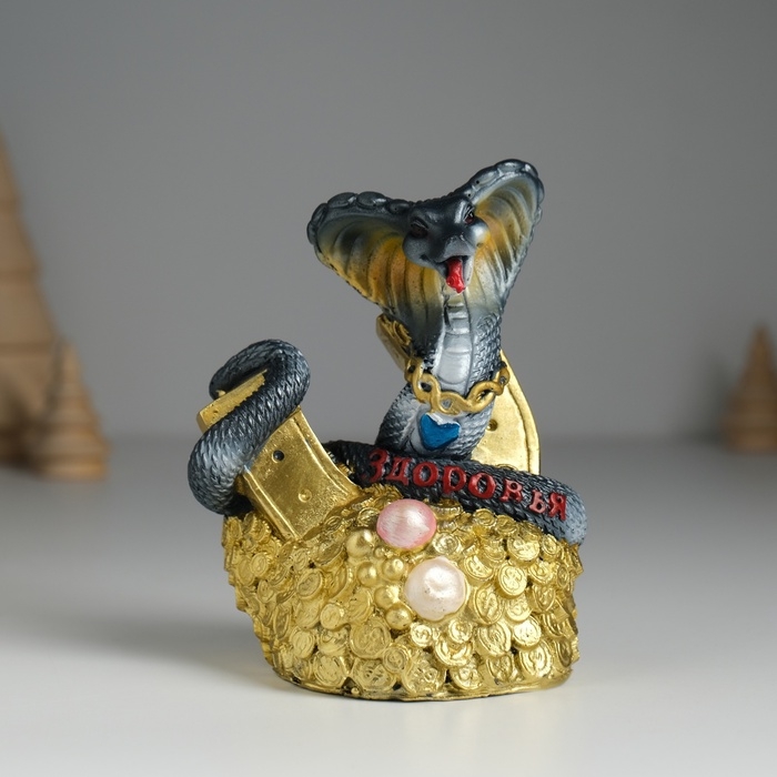 Копилка полистоун Копилка полистоун "Змея тёмная на монетах" 8,3х6,3х10,2 см