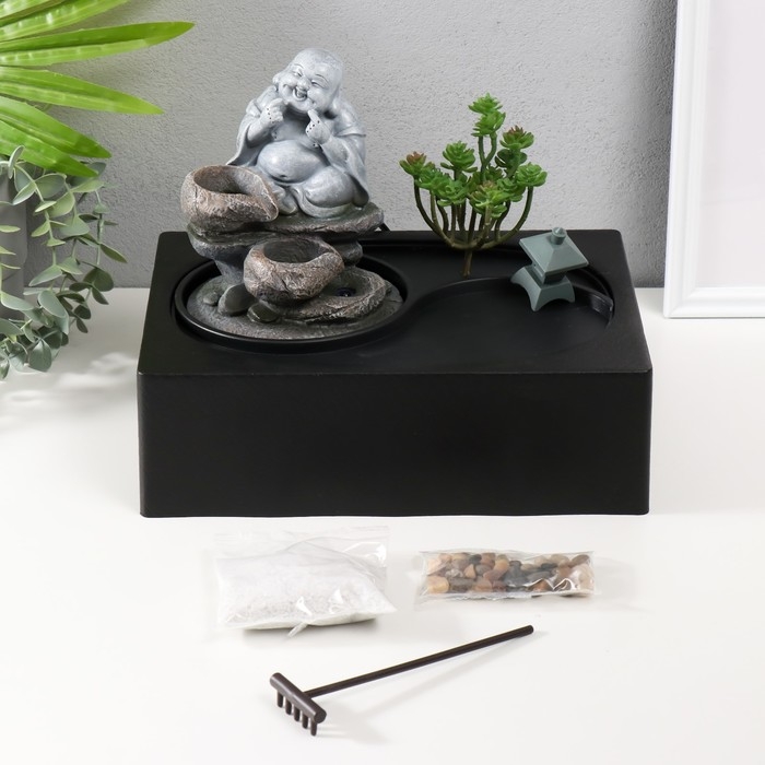 Фонтан настольный от сети, подсветка  Фонтан настольный от сети, подсветка "Хотей на камнях" 29х21х22 см