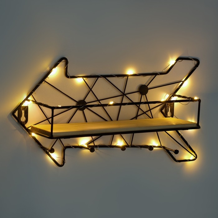 Вешалка настенная с полкой Вешалка настенная с полкой "Стрелка", с подсветкой, 5 крючков, черная