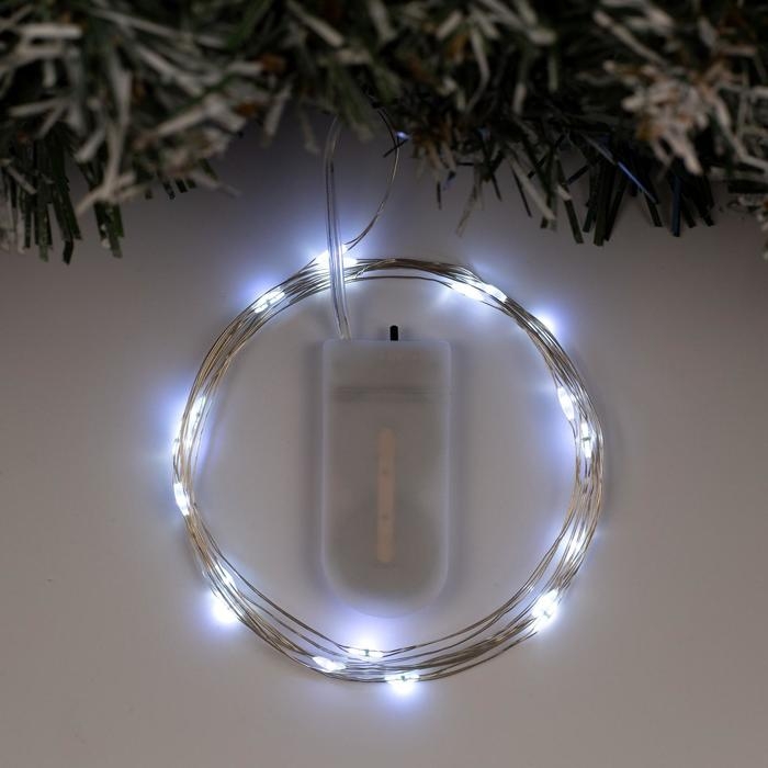 Гирлянда «Нить» 2 м роса, IP20, серебристая нить, 20 LED, батарейки CR2032х2 (в комплекте), свечение белое Гирлянда «Нить» 2 м роса, IP20, серебристая нить, 20 LED, батарейки CR2032х2 (в комплекте), свечение белое