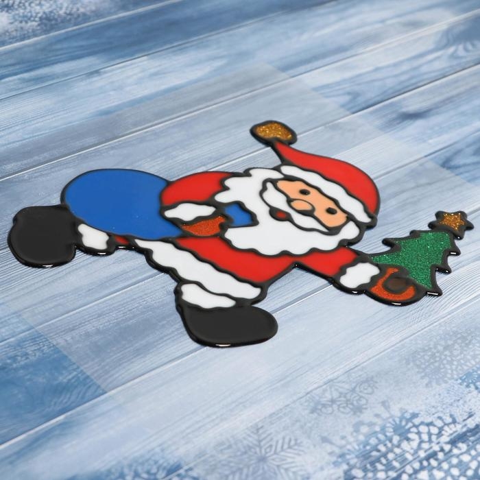 Наклейка на стекло Наклейка на стекло "Дед Мороз с ёлкой и мешком" 11х14 см