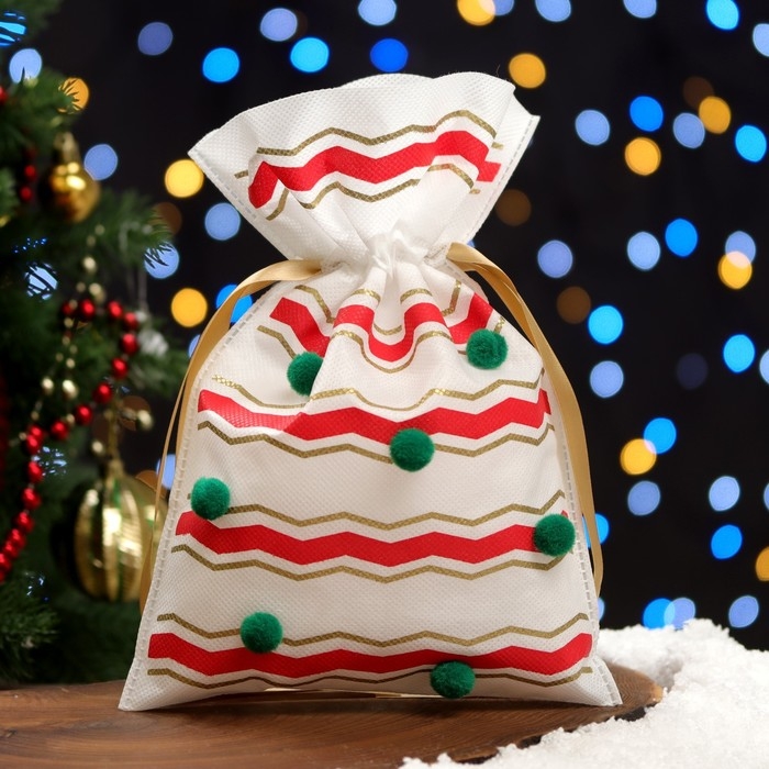 Новый год. Мешок подарочный Новый год. Мешок подарочный "Помпоны", 20 х 30 см