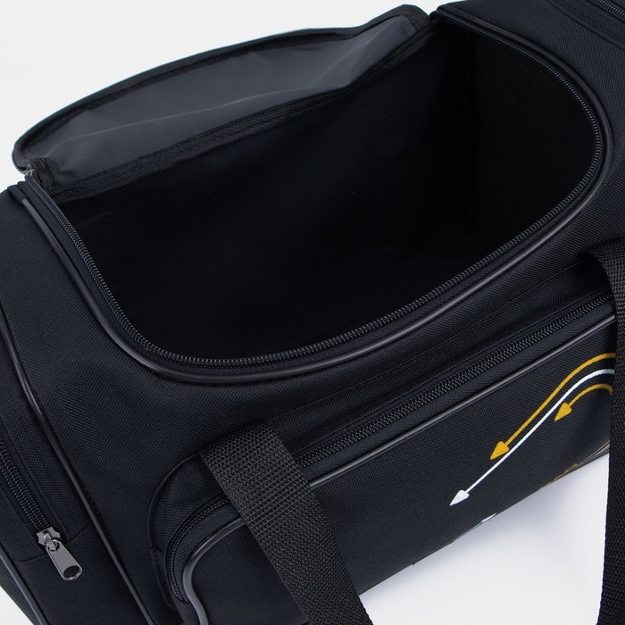 Сумка дорожная на молнии, 3 наружных кармана, длинный ремень, цвет чёрный/жёлтый Сумка дорожная на молнии, 3 наружных кармана, длинный ремень, цвет чёрный/жёлтый