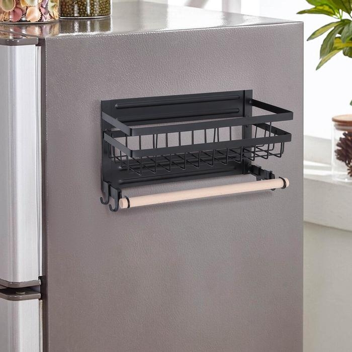 Держатель для кухонных принадлежностей на магните, с полочкой, 30×11,5×16 см, цвет чёрный Держатель для кухонных принадлежностей на магните, с полочкой, 30×11,5×16 см, цвет чёрный