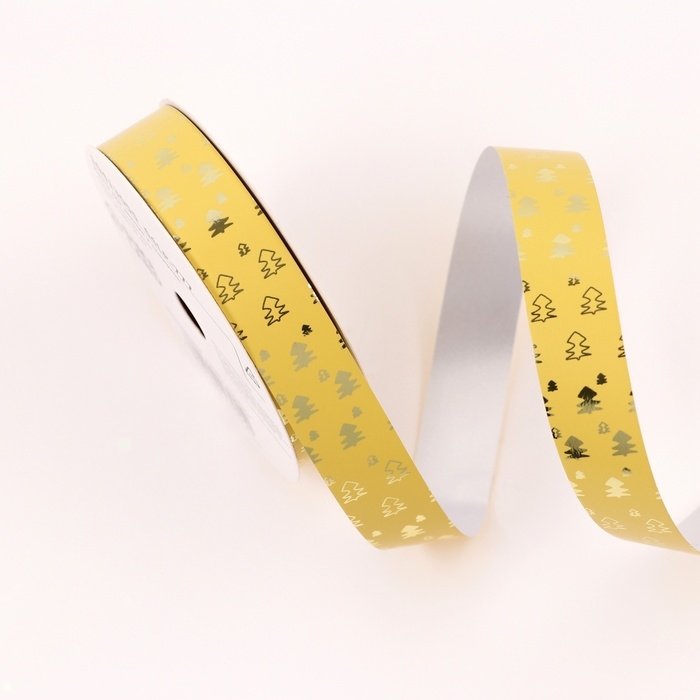 Лента для декора и подарков, Лента для декора и подарков, "Елки", золотая, 2 см х 50 м