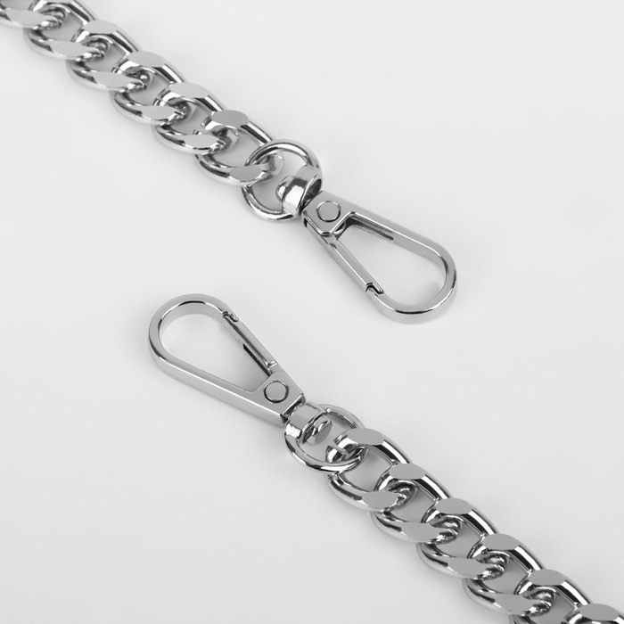 Ручка для сумки, с плоскими цепочками и карабинами, 120 × 3 см, цвет бежевый/серебряный Ручка для сумки, с плоскими цепочками и карабинами, 120 × 3 см, цвет бежевый/серебряный