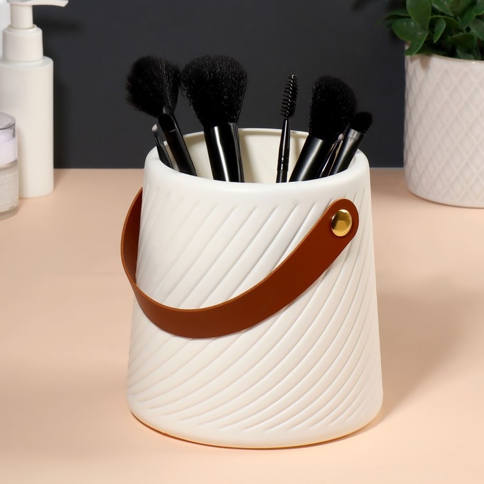 Подставка для хранения, 12,5 × 14,5 × 14,5 см, цвет белый/коричневый Подставка для хранения, 12,5 × 14,5 × 14,5 см, цвет белый/коричневый