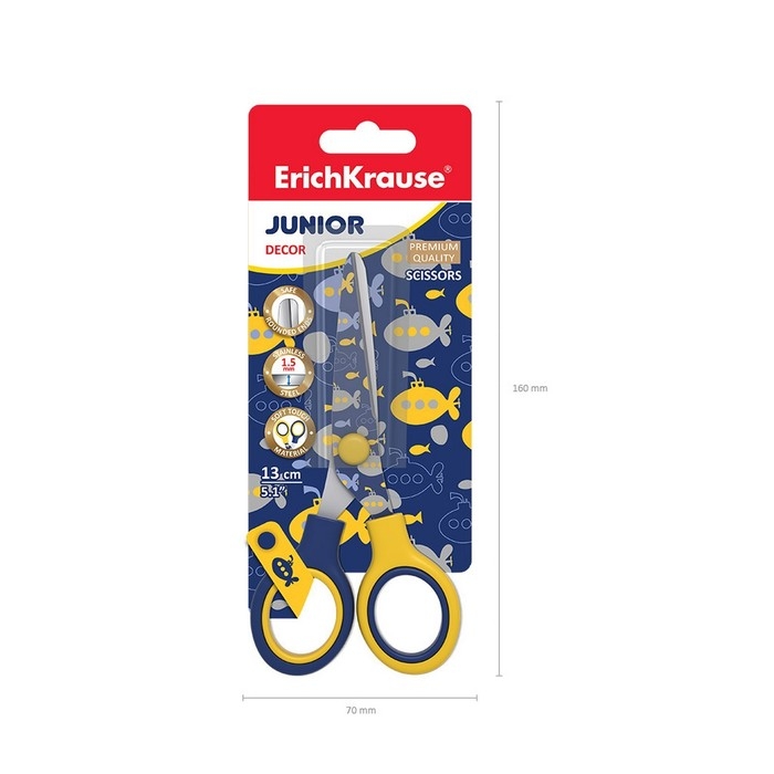 Ножницы детские 13 см, ErichKrause Junior Decor Submarine, с принтом на лезвиях, закруглённые концы, блистер Ножницы детские 13 см, ErichKrause Junior Decor Submarine, с принтом на лезвиях, закруглённые концы, блистер