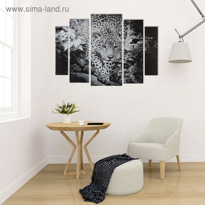 Картина модульная на подрамнике  Картина модульная на подрамнике "Черно-белый леопард" 2-14х53, 2-21х69,5 1-34х79; 80х118 см