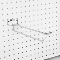 Крючок одинарный с ценникодержателем для металлической перфорированной панели, шаг 50 мм, d=4,8 мм, L=25 см, цвет хром