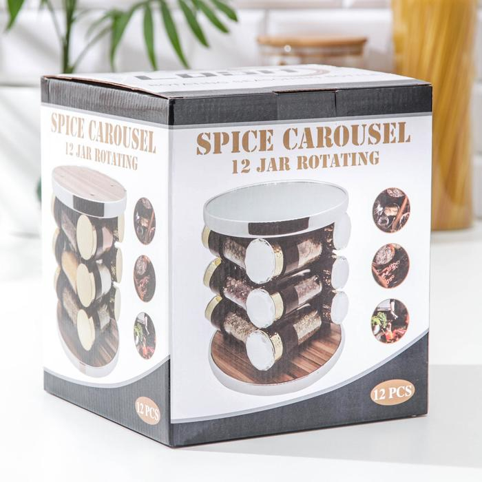 Набор для специй из стекла на подставке &laquo;Хай-тек&raquo;, 19&times;19&times;21,5 см, ёмкость, 90 мл, 4&times;9,5 см, 12 шт