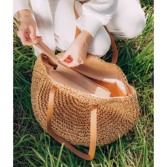 Сумка женская SL Home, ручное плетение, хлопок, длина ручек 30 см, 45×43 см Сумка женская SL Home, ручное плетение, хлопок, длина ручек 30 см, 45×43 см