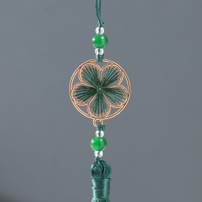 Подвеска текстиль, металл  Подвеска текстиль, металл "Цветок в оправе" тёмно-зелёная 1х3х19,5 см