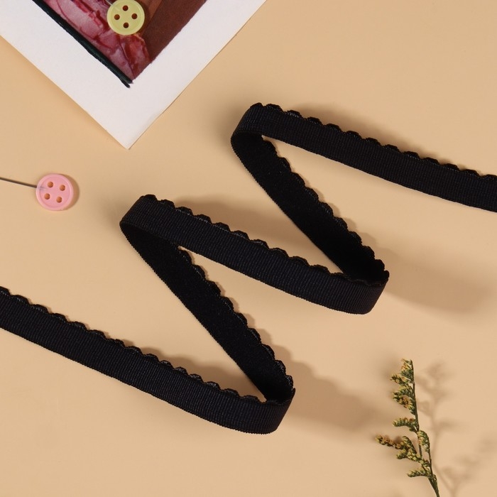 Резинка становая, с ажурным краем, 10 мм, 10 ± 0,5 м, цвет чёрный Резинка становая, с ажурным краем, 10 мм, 10 ± 0,5 м, цвет чёрный