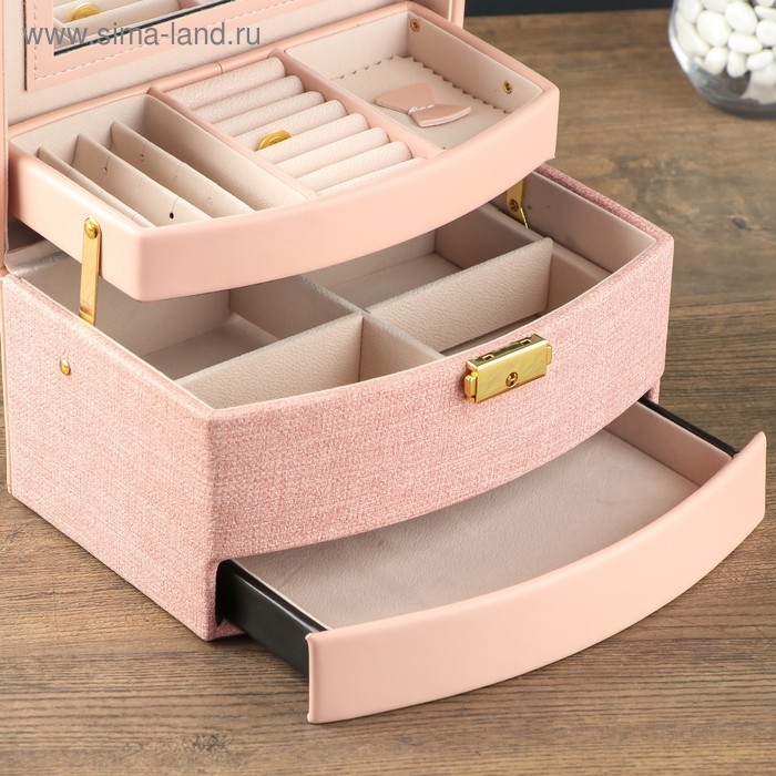 Шкатулка кожзам для украшений сундучок  Шкатулка кожзам для украшений сундучок "Розовая" комбинированная 13х15х21,5 см