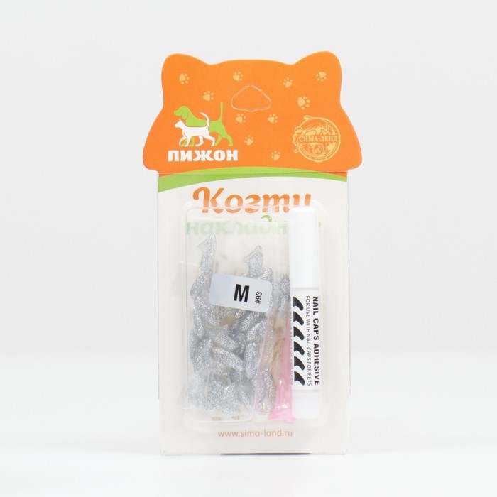 Когти накладные Когти накладные "Антицарапки" (20 шт), размер M, серебряные с блестками