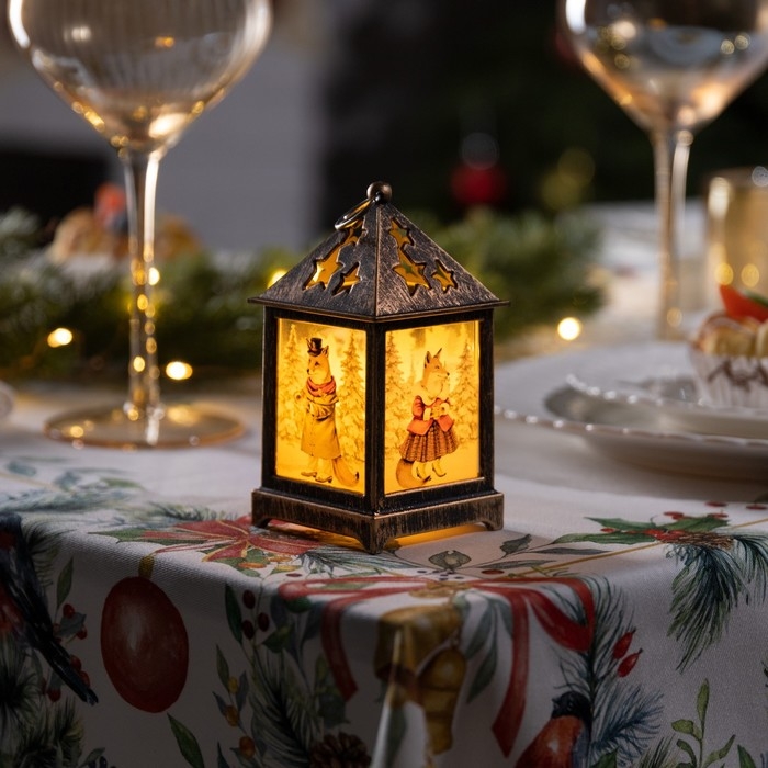 Светодиодная фигура «Бронзовый фонарь с лисами» 6.3 × 12 × 6.3 см, пластик, батарейки AG13х3 (в комплекте) , свечение тёплое белое