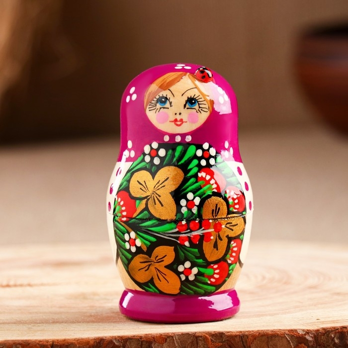 Матрёшка «Божья коровка», фиолетовый платок, 5 кукольная, 9-11 см Матрёшка «Божья коровка», фиолетовый платок, 5 кукольная, 9-11 см