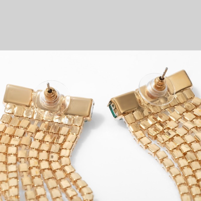 Серьги висячие со стразами «Мулен Руж» водопад, цвет бело-зелёный в золоте, 19 см