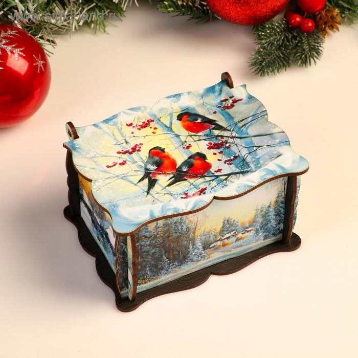 Шкатулка средняя новогодняя  Шкатулка средняя новогодняя "Снегири", микс, 14х11,7х7,5 см