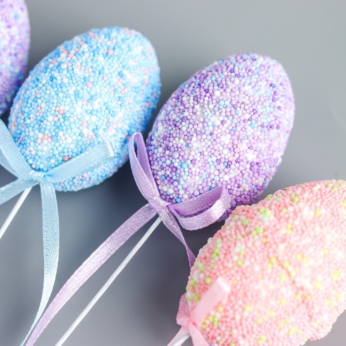 Декор пасхальный на палочке  Декор пасхальный на палочке "Яйцо - бисер" набор 6 шт разноцветные 5х3х3 см