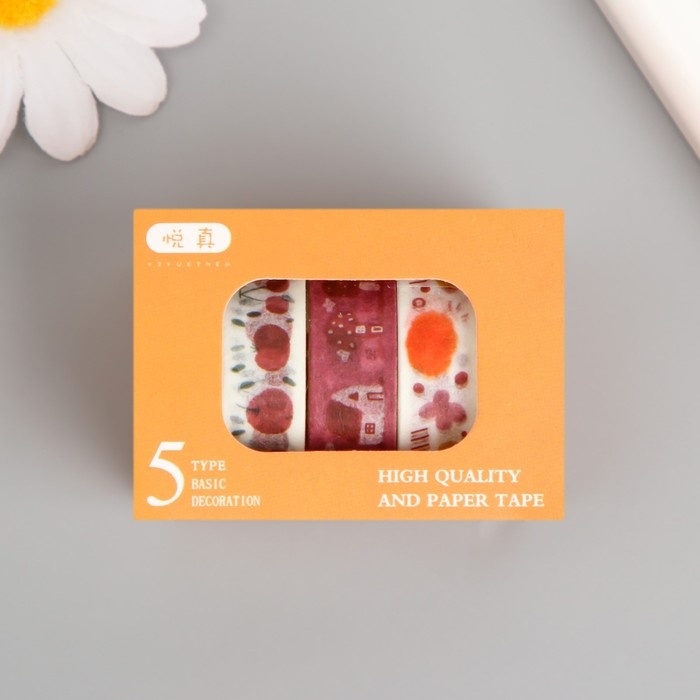 Клейкая лента бумага Клейкая лента бумага "Домик в саду" ширина 1 см намотка 2 м набор 5 шт