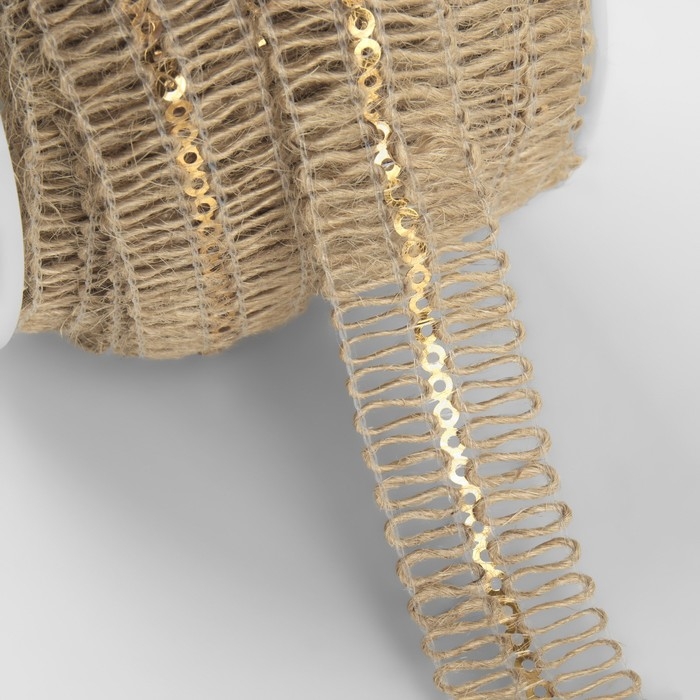 Тесьма декоративная холщовая с пайетками, 20 мм, 10 ± 0,5 м, цвет бежевый Тесьма декоративная холщовая с пайетками, 20 мм, 10 ± 0,5 м, цвет бежевый