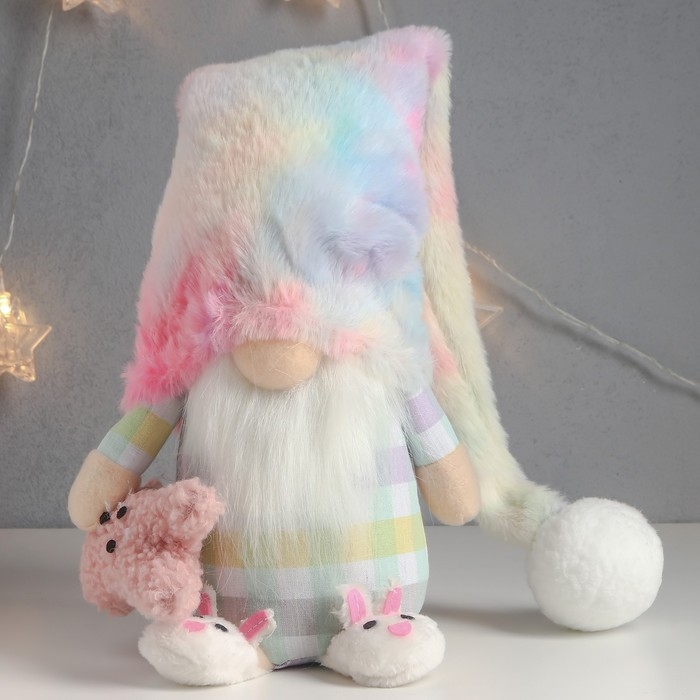 Кукла интерьерная Кукла интерьерная "Гном в пижаме и тапочках, с игрушкой-зайкой" 57х13х13 см