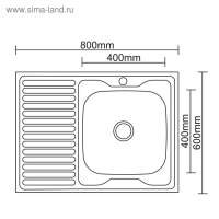 Мойка кухонная Accoona AC6080-R, накладная, правая, толщина 0.6 мм, 800х600х165 мм, декор