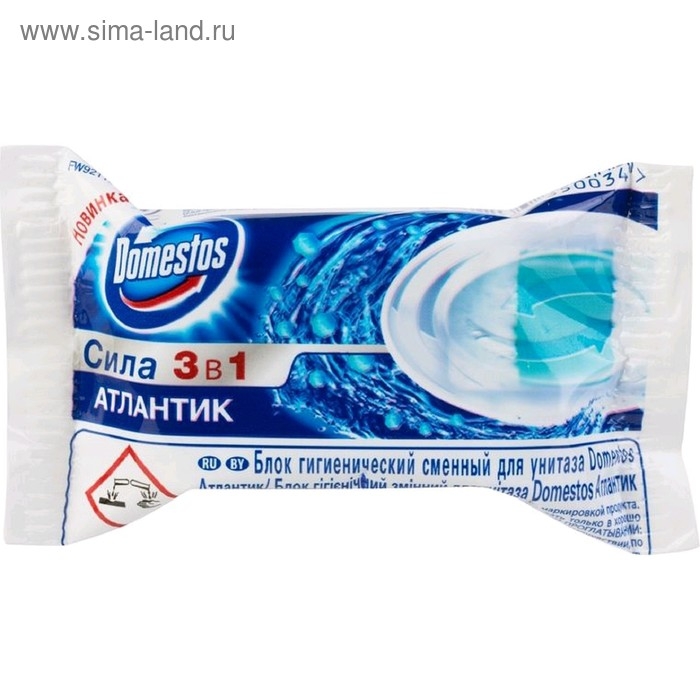 Блок гигиенический для унитаза Domestos  Блок гигиенический для унитаза Domestos "Атлантик", сила 3 в 1, 40 г
