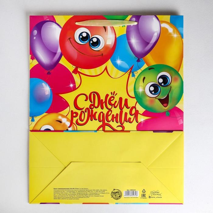 Пакет подарочный ламинированный вертикальный, упаковка, &laquo;С днём Рождения!&raquo;, XL 40 х 49 х 19 см