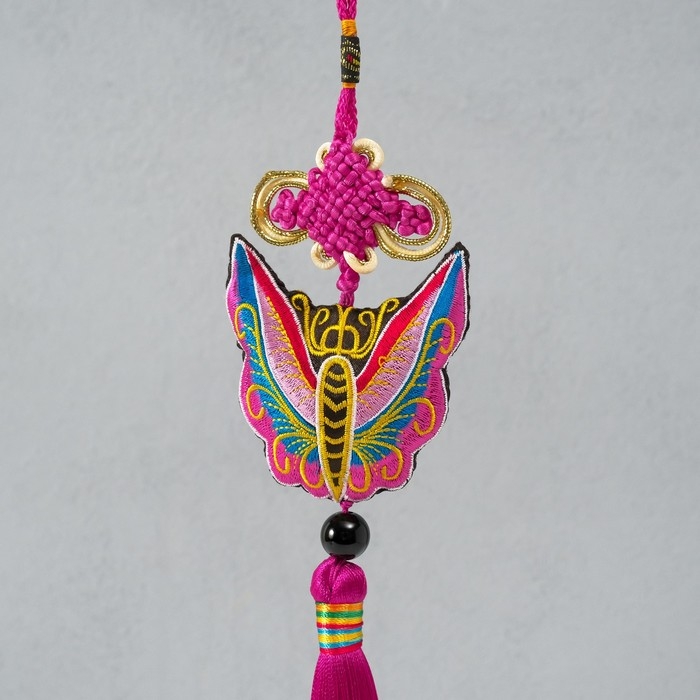 Подвеска текстиль  Подвеска текстиль "Бабочка" ярко-розовая 2х6,5х27 см
