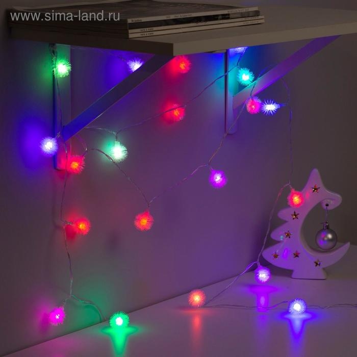 Гирлянда «Нить» 3 м с насадками «Ёжики», IP20, прозрачная нить, 20 LED, батарейки AAх3 (нет в комплекте), свечение мульти Гирлянда «Нить» 3 м с насадками «Ёжики», IP20, прозрачная нить, 20 LED, батарейки AAх3 (нет в комплекте), свечение мульти