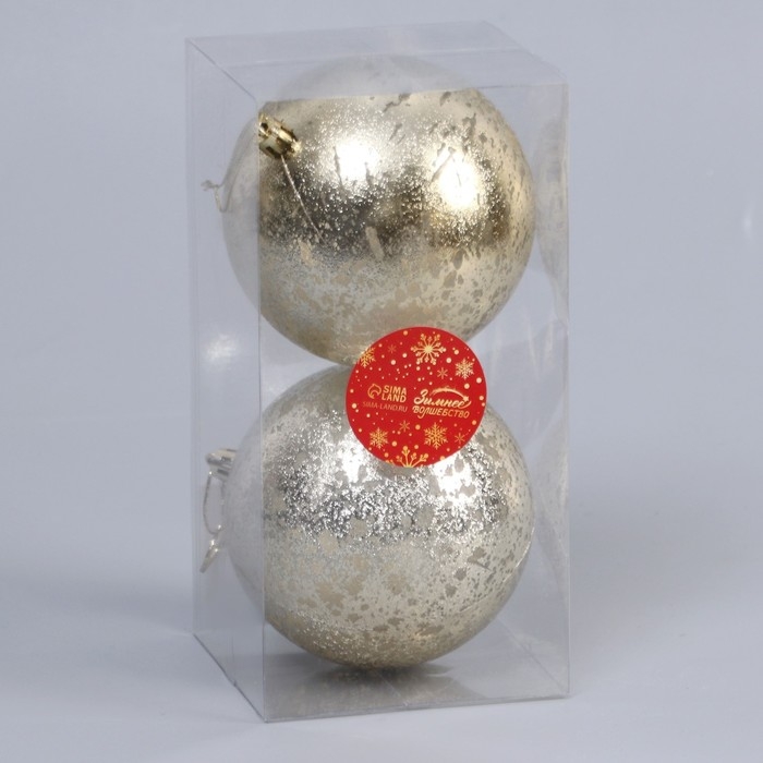 Набор шаров пластик d-10 см, 2 шт «Ретро» золото Набор шаров пластик d-10 см, 2 шт «Ретро» золото