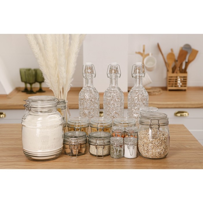 Банка стеклянная для хранения сыпучих продуктов Доляна «Галерея», 190 мл, 11×8,5×6,5 см, с бугельным замком Банка стеклянная для хранения сыпучих продуктов Доляна «Галерея», 190 мл, 11×8,5×6,5 см, с бугельным замком