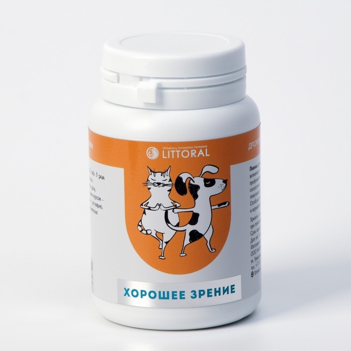 Пивные дрожжи  Пивные дрожжи "Хорошее зрение" для кошек и собак, с бета-каротином, 80 таб