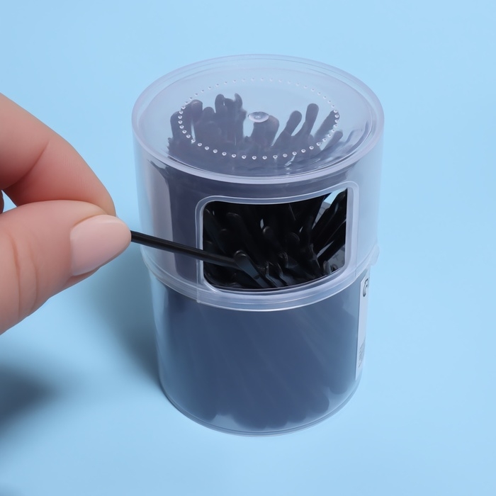 Ватные палочки, двусторонние, с ухочисткой, 100 шт, в пластиковом органайзере, цвет чёрный Ватные палочки, двусторонние, с ухочисткой, 100 шт, в пластиковом органайзере, цвет чёрный