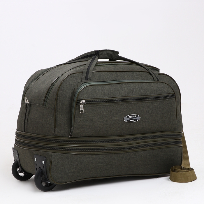 Сумка дорожная на колёсах, отдел на молнии, с увеличением, 2 наружных кармана, цвет хаки Сумка дорожная на колёсах, отдел на молнии, с увеличением, 2 наружных кармана, цвет хаки