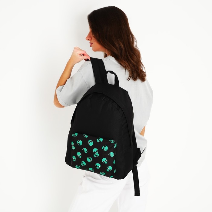 Рюкзак школьный текстильный «Пришелец», с карманом, цвет чёрный Рюкзак школьный текстильный «Пришелец», с карманом, цвет чёрный