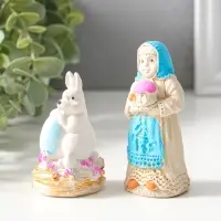 Статуэтки набор 2шт  "Пасхальный №1" девушка 9х4 см, заяц 8х4 см
