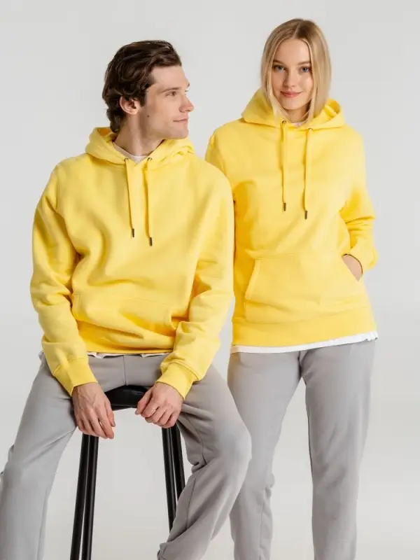Толстовка с капюшоном унисекс King, желтая, размер S