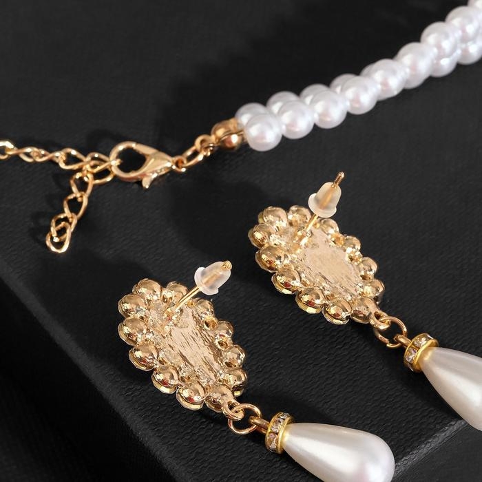 Набор 2 предмета: серьги, колье «Антуанетта» вспышка, цвет белый в золоте, 40 см Набор 2 предмета: серьги, колье «Антуанетта» вспышка, цвет белый в золоте, 40 см